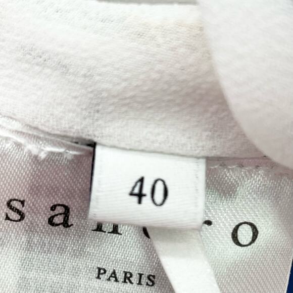 Sandro Womens US 4 Illa Midi Dress Striped Lace Cold Ruffle Shoulder Blue White - Picture 11 of 14